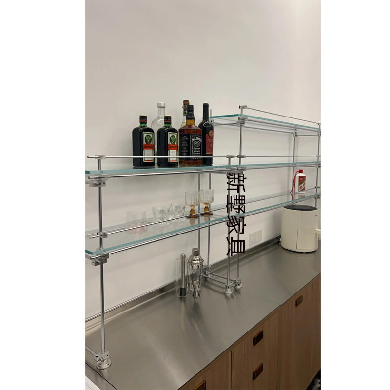 光轴不锈钢架子简约现代透明钢化玻璃置物架家用海洋板陈列展示柜