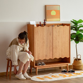 北欧全实木鞋 柜玄关柜樱桃木现代简约黑胡桃木对开门家用储物边柜