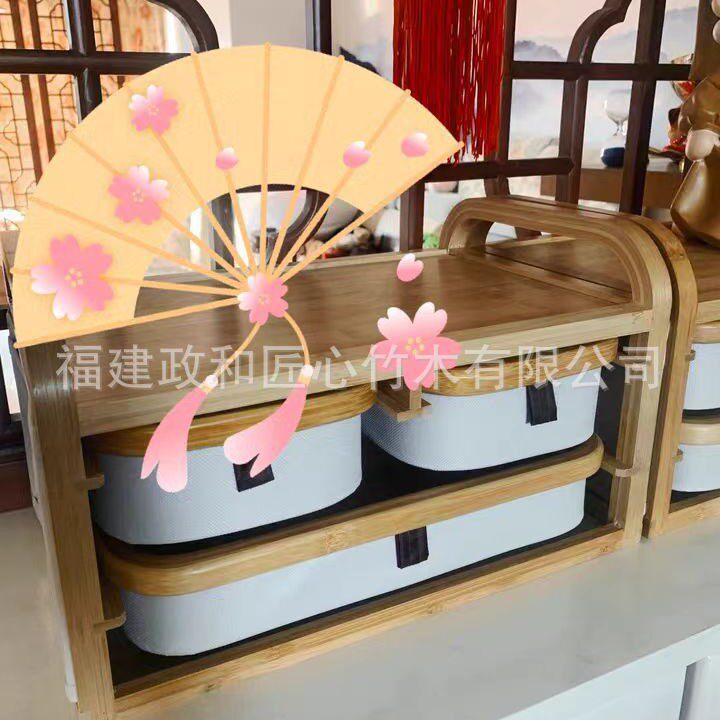 现货简约桌面多层收纳盒抽屉式首饰化妆品杂物多规格竹木制整理架