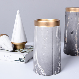 轻奢金边直筒大理石陶瓷花瓶高级感石纹花插家居装饰品厨房筷子筒