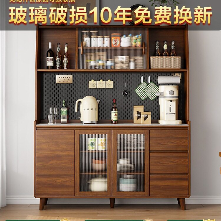 实木餐边柜靠墙一体储物柜双层多功能酒柜收纳柜新中式茶水柜橱柜