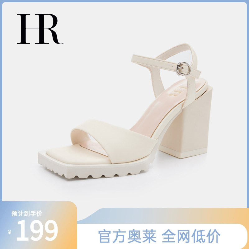 HR赫莲娜女鞋子2025夏季新款时装凉鞋厚底小众露趾羊皮一字带凉鞋