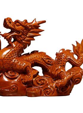 梨实木雕刻TQBJ040摆件生龙肖龙家居客厅办公花室装饰红木工艺质
