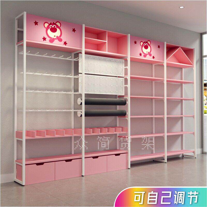 文具店货架毛绒娃娃展示架吧唧谷子店陈列架粉色货架展示柜零食