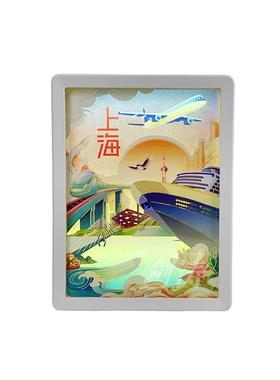 城D市小地标创意纸雕灯3D剪纸灯相55175框I旅游文Y创礼品生日礼物