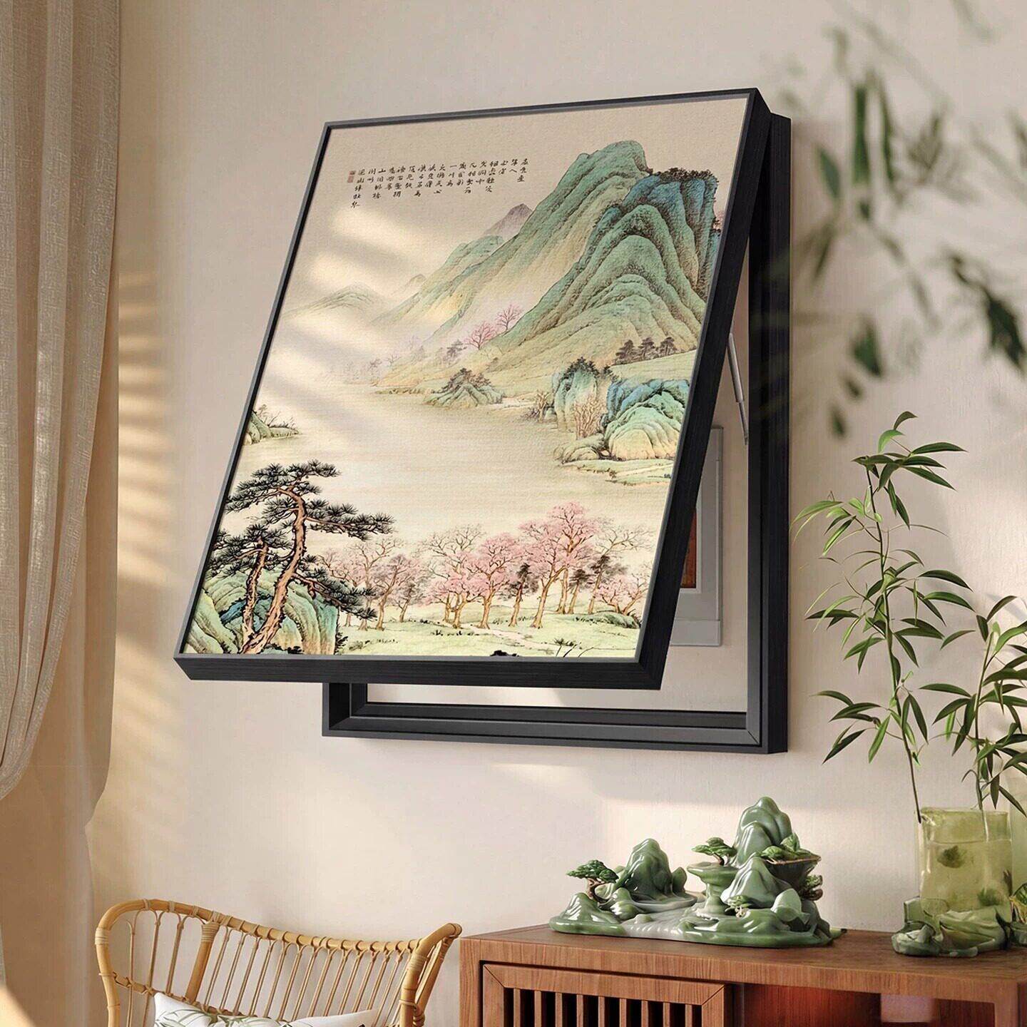 荷花图电表箱盒装饰画新中式竖版电闸箱挂画级感多媒体盒遮挡箱