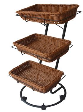 方形三果层水果车水DTY4591市展示陈列道具篮超展示篮编织筐果藤