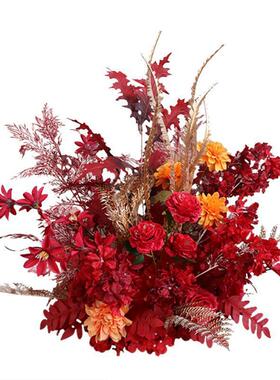 庆红引色路花盆花婚礼堂花球花仿婚真花舞台背柱景迎宾花花OUM艺