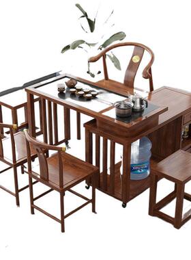 实桌木旋转茶桌阳台小胶户型移1动1米.2米椅组合橡ESA木带炉