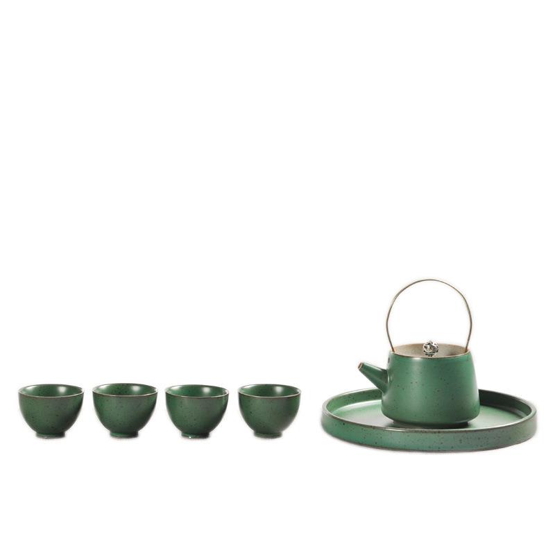 慢生活茶具套装日式松石绿陶瓷1壶4杯1茶盘功夫茶具小套装