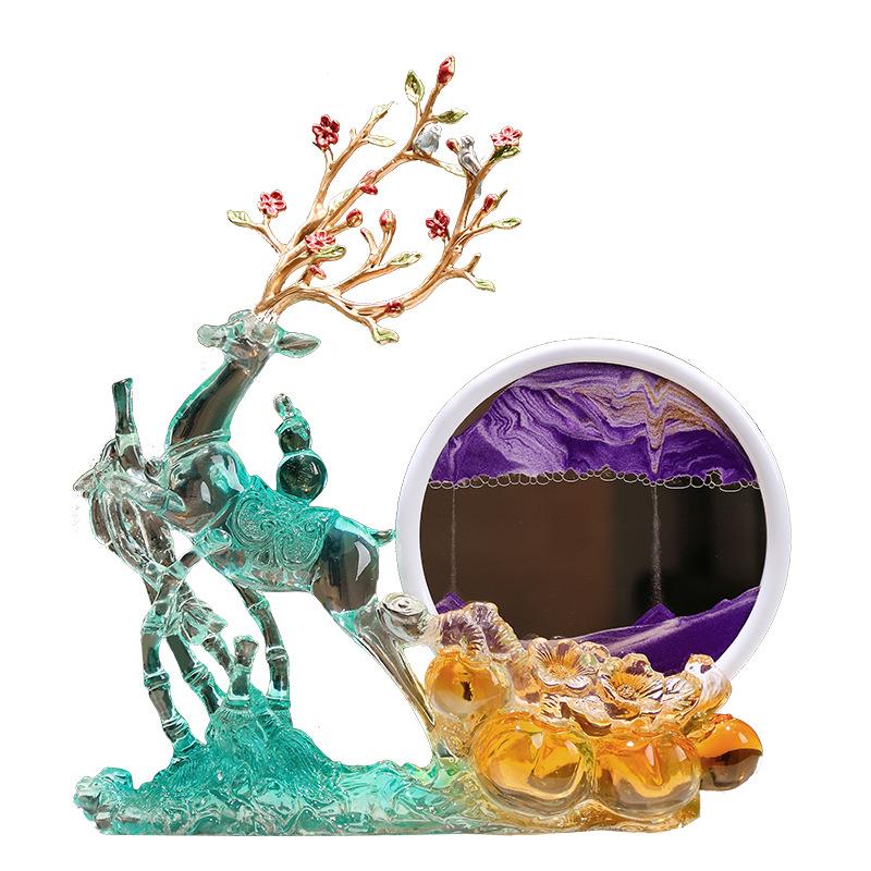 高档客厅玄关装饰品节节高升招财鹿流沙画摆件送朋友解压沙漏礼物