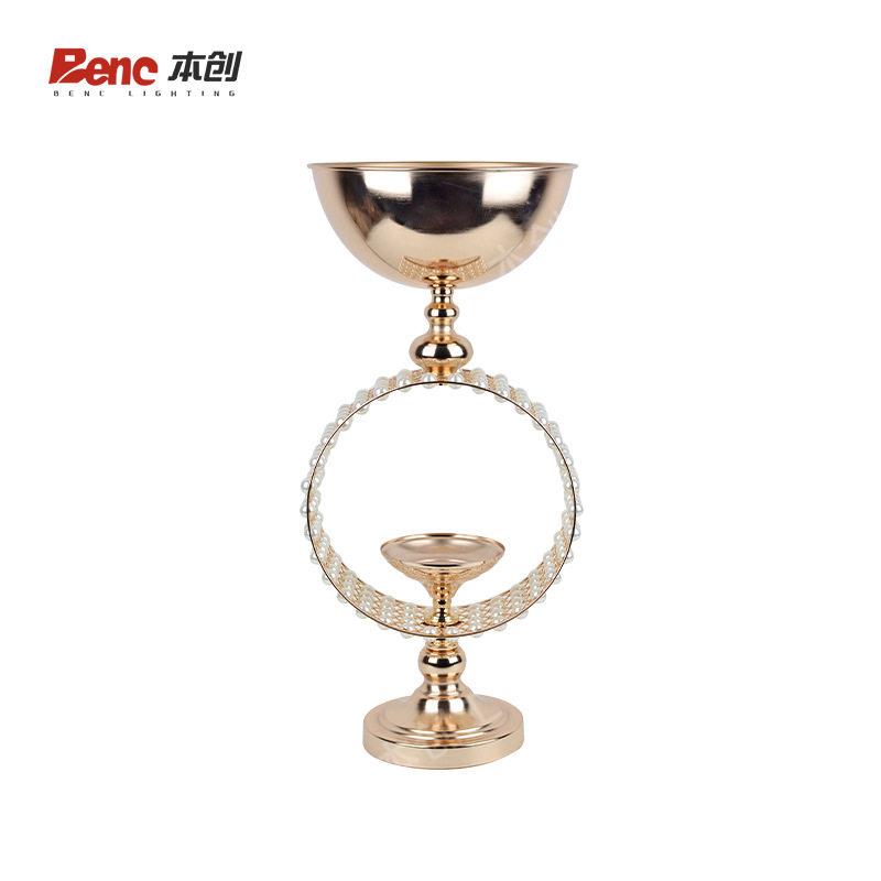 欧式金色铁艺花盆圆环珍珠花器金属花婚礼桌花摆件