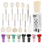 硅胶厨具勺12件套不锈钢柄锅铲家房用烹饪铲收纳不锈钢12筒套装 厨