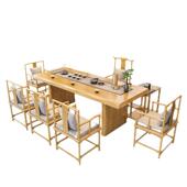 中式 实茶桌家用客厅功夫木茶台RAY茶楼接待室禅意木色新茶原桌椅