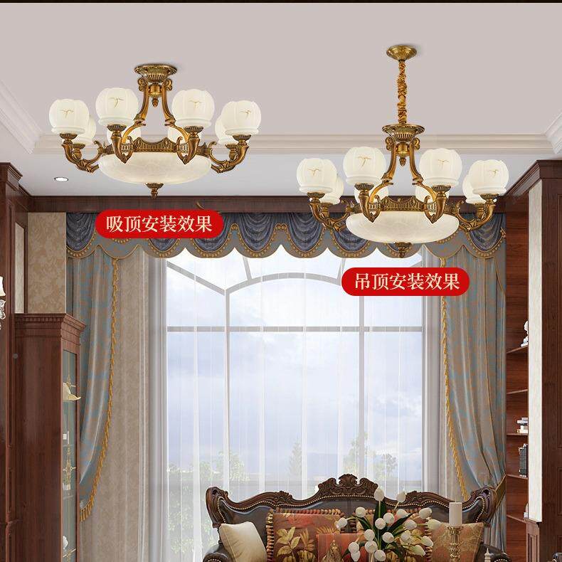 欧现具式全铜吊灯客厅灯餐厅复古主灯卧约872室灯代简轻奢灯欧式