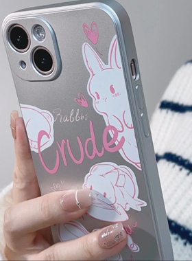 苹果13pro可爱的粉兔子cp蓝色电镀银色手机壳适用iPhone14promax