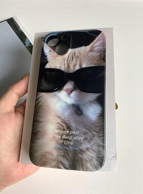 PANLINGWAN原创墨镜橘猫咪imd黑边全包磨砂质感手机壳酷girl