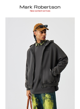 Mark Robertson25AW字母重磅刺绣拉链连帽衫卫衣美式高街运动长袖