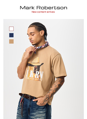 Mark Robertson2025ss复古短袖T恤男潮动漫风个性圆领纯棉半袖t