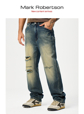 Mark Robertson美式牛仔裤2026新款男士修身直筒裤子男装长裤潮流