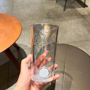 新款 浮雕山茶花玻璃杯炫彩铜章大容量办公水杯咖啡杯礼品杯430ml