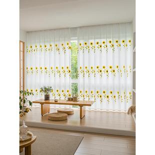 高端向日葵纱帘窗帘透光不透人阳台飘窗白色绣花刺绣纱帘窗纱客厅