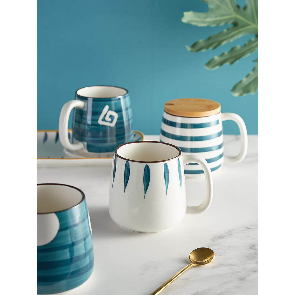 日式马克杯带盖勺大容量家用陶瓷杯子套装办公室女男生喝水杯茶杯