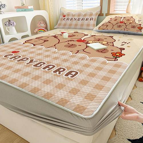 卡皮巴拉冰丝凉席夏季软凉席三件套学生宿舍冰豆豆床笠可机洗席子