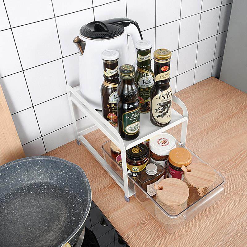 厨房杯子收纳置物架橱柜内置分层抽拉式盒桌面放零食茶水杯架日式