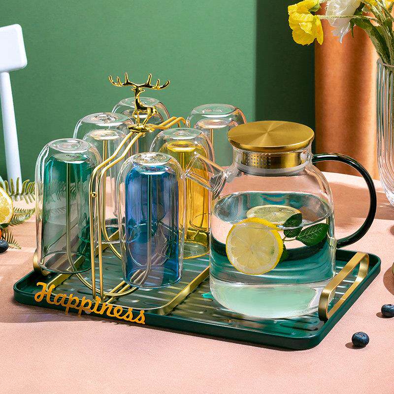 水杯家用套装一人一色客厅轻奢茶杯水壶双层隔热玻璃杯子家庭待客