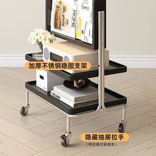 精选宗云中古风杂志架全身镜可移动镜子实木杂志柜收纳架复古穿衣