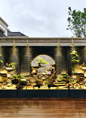 水幕墙流水屏风隔断玄关酒店公司假山喷泉风水轮摆件庭院户外装饰