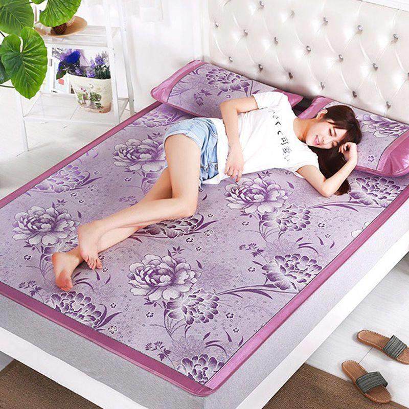 夏季凉席1.8m床1.5m可折叠冰丝席三件套0.6米0.9m宿舍学生草席子