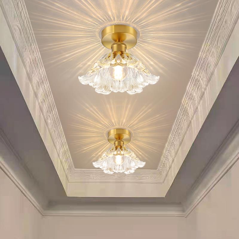 全铜轻奢过道灯走廊灯简约现代入户玄关灯阳台灯楼梯灯玻璃小吊灯