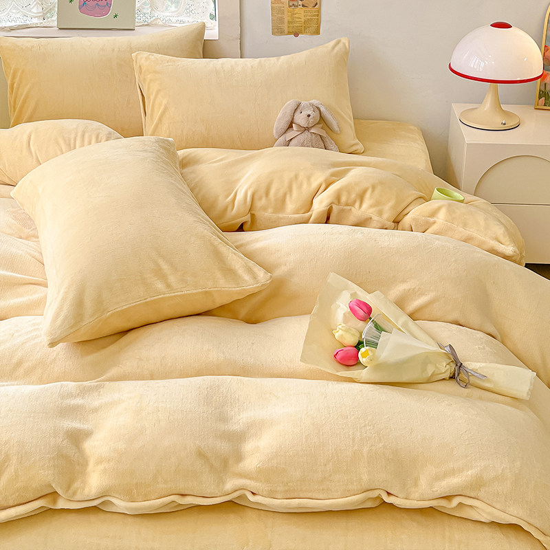 双面牛奶珊瑚绒被套单件冬季加绒加厚法兰绒牀单被罩纯色简约被单