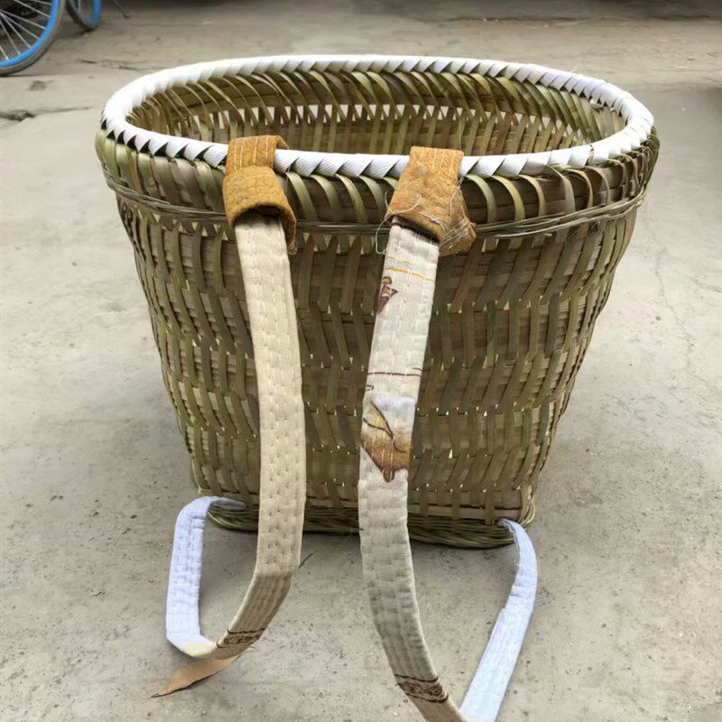 木槿竹背篓竹编背篓塑料花色大人竹篾背篼背筐 收纳筐买菜采摘
