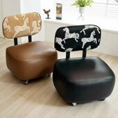 精选万向轮小凳子家用软包矮凳带靠背懒人椅子滑轮移动凳子客厅沙