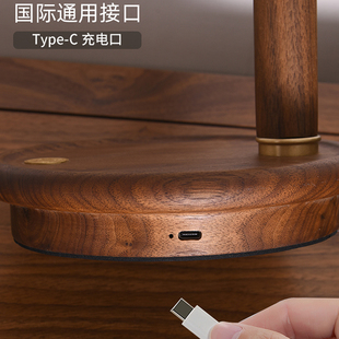 精选可调光台灯触摸便携卧室射灯床头灯创意新中式黑胡桃实木充电