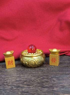 【招财】可旋转发财元宝金色摆件转大发聚宝盆小金豆礼品财神摆件