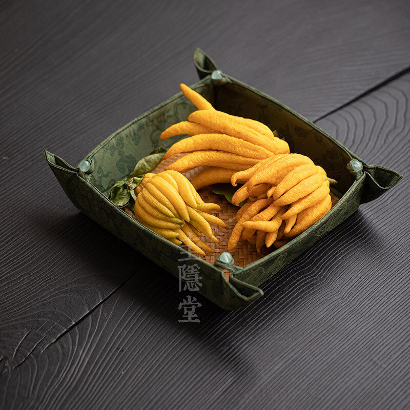 圭隐堂手工竹编缎面果盘家用客厅茶几干果盘茶点盘功夫茶具收纳盘