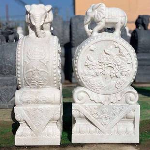 石雕门墩一对抱鼓石墩汉白玉大象青石貔貅别墅家用门口石狮子摆件