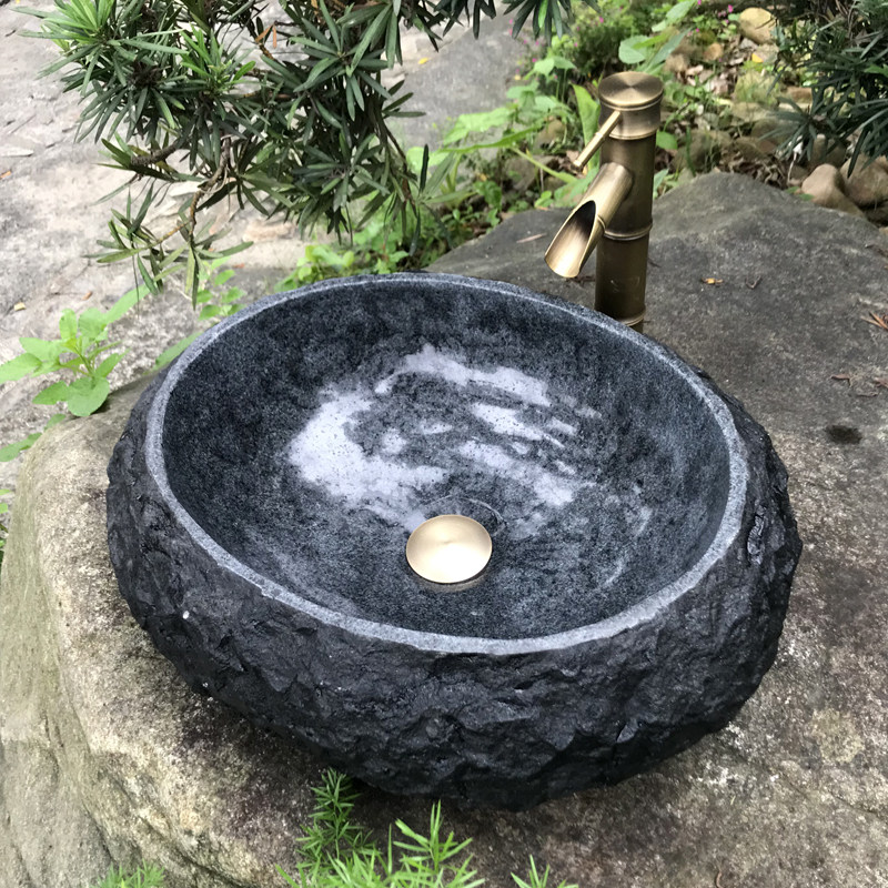 天然石头洗手盆台上盆复古艺术盆鹅卵石洗脸盆卫生间个性石材面盆