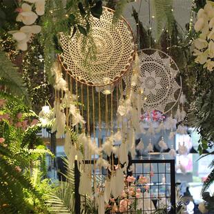 捕梦网色墙壁白米大号草坪吊饰印第安H户外房间编织挂饰羽毛婚礼
