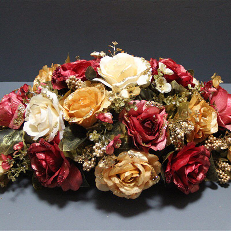 欧式桌花干花绢花会议桌花金色会议E桌花台花签到台花讲台花假花