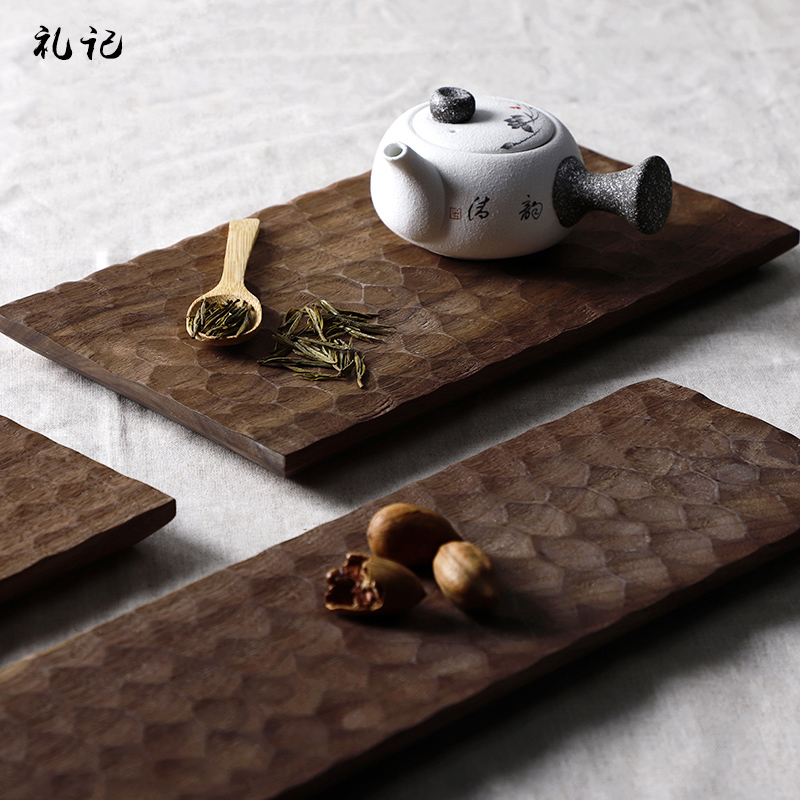 创意黑胡桃木质托盘日式长方形餐盘蛋糕下L午茶盘酒店家用水果盘
