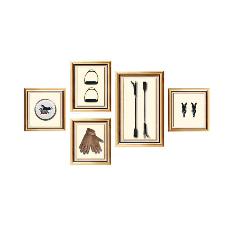 爱马风实物装饰画马镫马鞭陶瓷盘子马头挂画样板房酒店Z壁画组合
