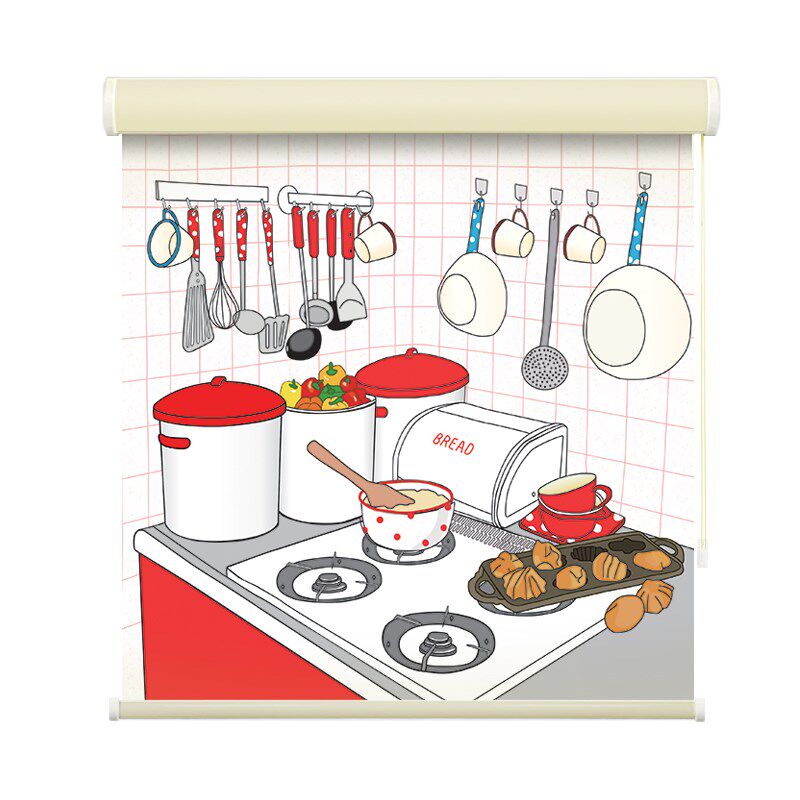 韩式厨房a免打孔窗帘卷帘餐厅阳台百叶帘图案遮光挡风遮阳卷拉式