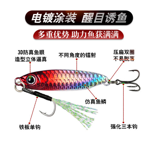 热销路亚远投仿生饵双沟反光鱼鳞纹飘F落大物微物双钩小铁板全水
