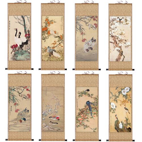 热销中式卧室装j饰画床头挂画鸳鸯花鸟画荷花国画水墨工笔画背景