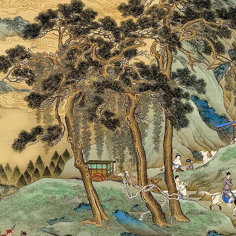 热销明仇英仿明皇幸蜀图青绿山水画微喷I仿古复制品中式名画装饰